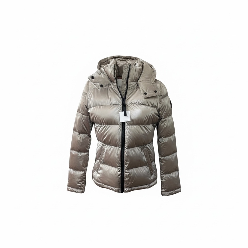 Calvin Klein Womens Metallic Hooded Puffer Jacket Sorona Aura Small NWT